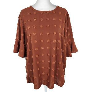 Orange Swiss Dot Blouse Size XL SHEIN Preppy Bell Sleeve Top